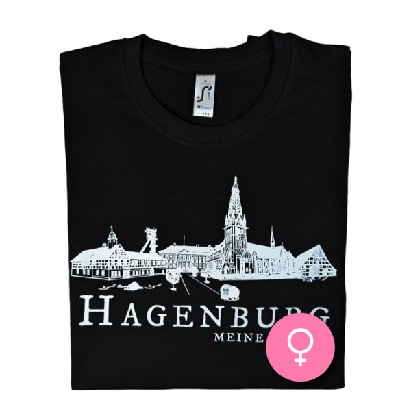 Skyline Hagenburg Motive Black, Aufdruck White, gefalte, Damen